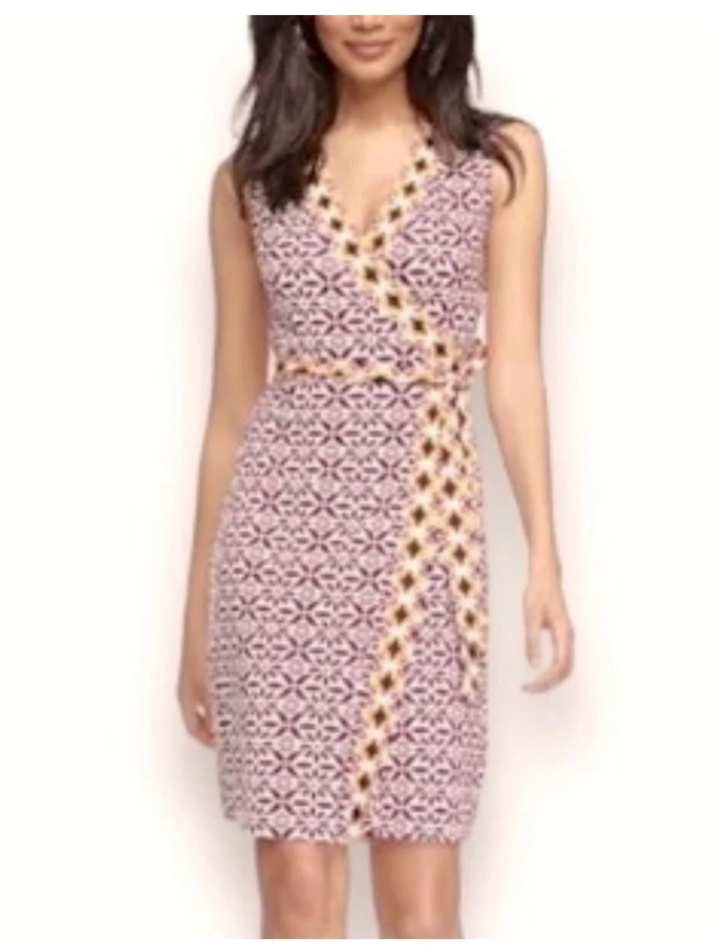 Diane von Furstenberg DVF Women’s New Yahzi Short Sleeveless Printed Wrap Dress